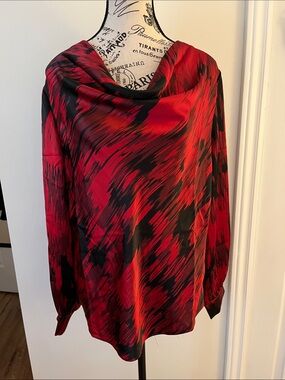 😃Suzy Shier Red and Black Cowl-Neck Blouse